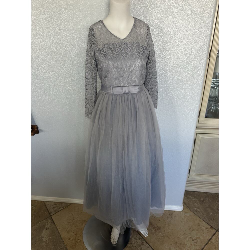 Girls Lace Pageant Party Dress Wedding Flower Girl Maxi Gowns Long Sleeve Sz 170